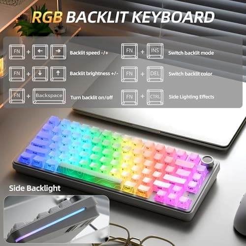 XVX M75 Wireless Gaming Mechanical Keyboard,75% Layout with Knob and IMD Topographic Keycaps,BT5.0/2.4GHz/USB-C,Hot Swappable Creamy Switches, Gasket Structure,RGB Backlit Keyboard for Win/Mac,White - Thumbnail 3