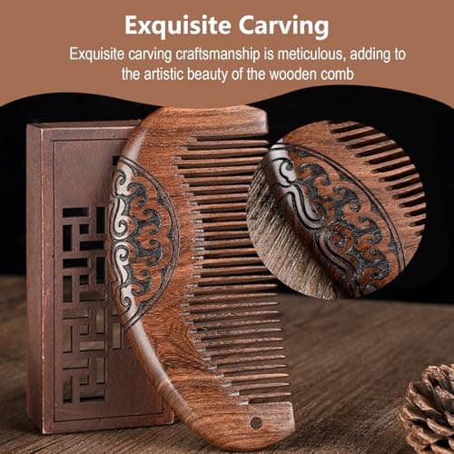 YAKUNCL Natural Sandalwood Fine Tooth Comb - Anti Static Wooden Comb for Women, Smooth Detangling Hair Comb, Portable Travel Mini Wood Combs for Curly & Straight Hair - Thumbnail 3