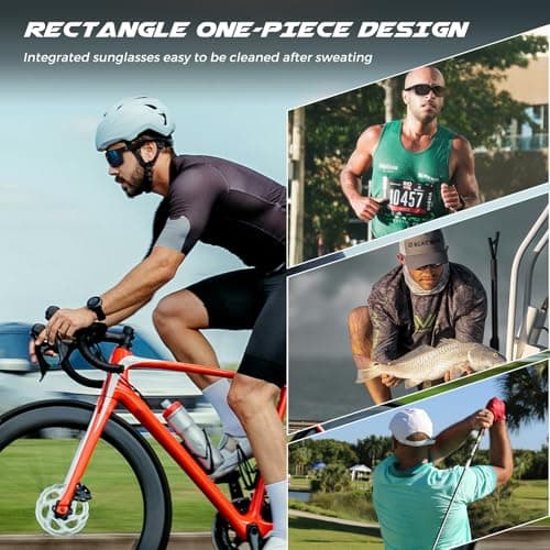 SUNGAIT Rectangle One-piece Sports Sunglasses for Men Black Lightweight Wraparound Style for Fishing Running Driving (Bright gray) - Thumbnail 2