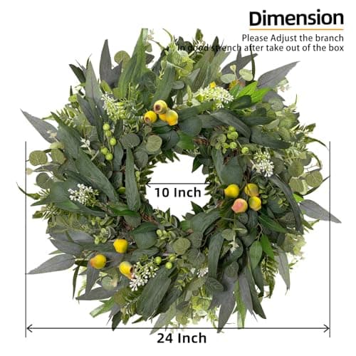 Hiptree 24 Inch Spring Eucalyptus Wreath for Front Door-Artificial Summer Greenery Wreaths Indoor Outdoor Decorations, Farmhouse Wall Decor-Fall, Winter,Easter,Green All Year Round,DIY Wreaths - Thumbnail 3