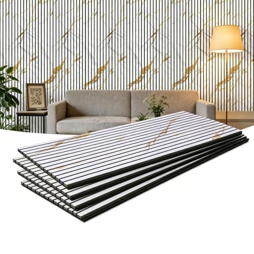 4 Packs Acoustic Wall Panel, 47.2"x23.6" Wood Slat Sound Absorbing Panel, Sound Proofing Panels for Office,Home Theater,Studio, Faux Marble