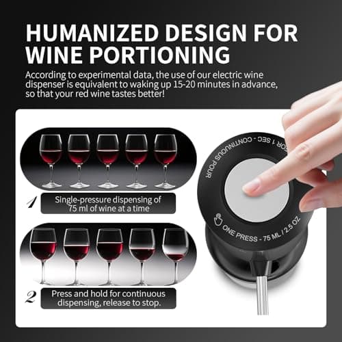 Rechargeable Wine aerator Electric Wine Decanter, Automatic Wine Dispenser withStorage Base,Two Modes:long press to continuously Dispense wine/single press to Dispense75ml of Wine - Thumbnail 3