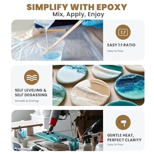 LEEYA RESIN Crystal Clear Epoxy Resin Kit 64OZ, No-Bubble, No-Yellowing, Self Leveling Resina Epoxica para Manualidades, Clear Resin for Crafts, Tabletop, Coaster, Tray, Painting, Jewelry, 1:1 Ratio - Thumbnail 2
