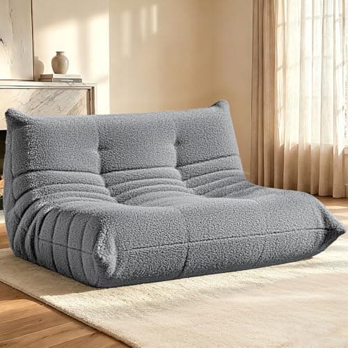 HABUTWAY Bean Bag Chairs Fireside Lazy Floor Sofa, Soft Teddy Fleece 2 Seater Sofa with High-Resilience Foam Filling，Beanbag for Living Room, Bedroom, Office (Light Gray Teddy)