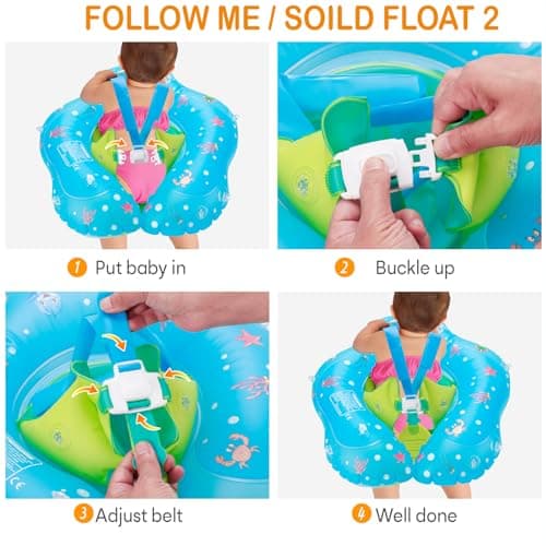 Baby Pool Float with Canopy,UPF50+ Sun Protection, Anti-Flip Double Air Chambers,Infants & Toddlers Swimming Water Float with Safety Seat, 2-in-1 Backstroke& Breaststroke, Suitable for 3-36 Months - Thumbnail 3