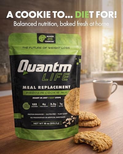 Quantm Life Cookie Mix, Gluten Free, Plant-Based Meal Replacement Plan with Hemp Protein, Rich in Fiber, Low in Sugar, No Preservatives or Artificial Sweeteners, 18 oz, 1 Pack, 5-Day Supply - Thumbnail 2