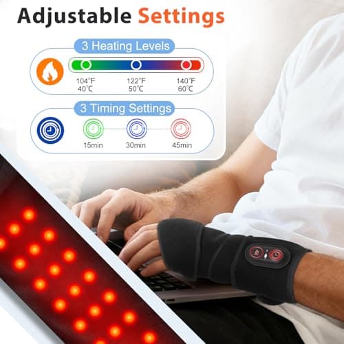 Cordless Heating Pad for Arm Elbow Wrist Leg Pain Relief, Red Light Knee Ankle Heating Pads, Heated Elbow Brace Wrap Heating Pad for Arm, Wrist, Ankle, Leg with 3 Heating Levels & Auto Shut-Off Timer - Thumbnail 2