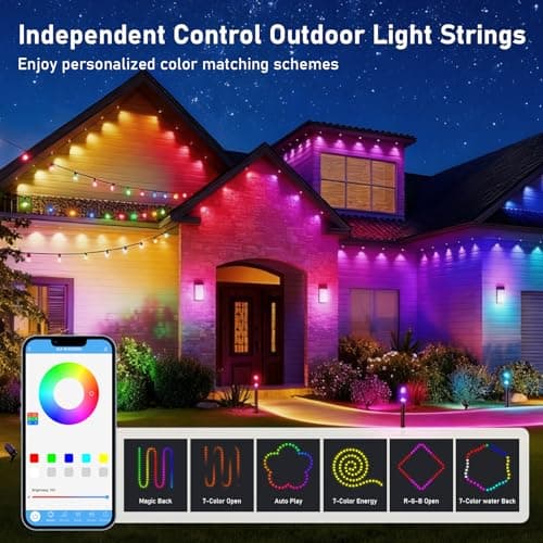 AHAWILL 100FT Christmas Permanent Outdoor Lights,RGB Eaves Lights with App & Remote Control,DIY Multi-Color Scene Modes,IP67 Waterproof,Outdoor Strings for House,Holiday Decorations for Christmas - Thumbnail 3