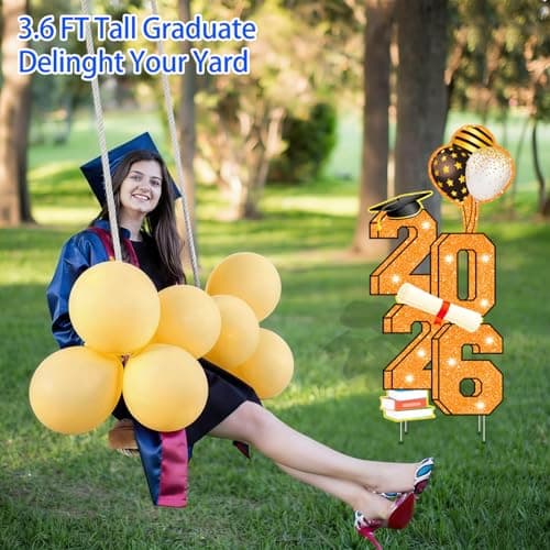 3.5FT Large Class 2026 Graduation Yard Sign Yard Decorations Congrats Graduation Lawn Signs 2026 Grad Yard Signs with Stakes for Outdoor Indoor Congrats Graduation Party Decoration Supplies - Thumbnail 3