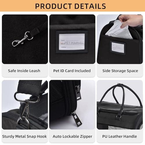 PET MARVEL Cat Carrier Soft Sided Large for Pet Dogs up to 25 Lbs, Airline Approved Mesh Pet Travel Bag, Breathable Bite-Resistant Fabric with Removable Washable Mat - Thumbnail 3