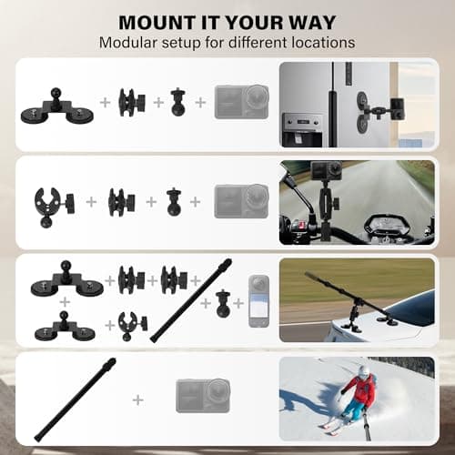 MEIENXIUS Magnetic Car Mount for Insta360 & Action Cameras, N52 Strong 360 Camera Car Mount with Quick-Release Base, Exterior Vehicle Mount with Extendable Arm & 360° Rotation, Compatible with GoPro - Thumbnail 6