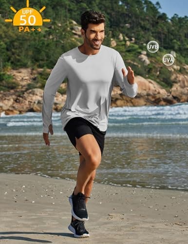 PINSPARK 2 Pack Long Sleeve Sun Shirt UPF 50+ Rash Guards Quick Dry Lightweight Outdoor Swimming Fishing T-Shirt S Light Gray - Thumbnail 2
