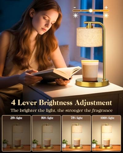 Candle Warmer Lamp with Timer Dimmer, Candle Lamp Warmer with Linen Shade - Birthday House Warming Gift for Women Mom Her - New Home Decor for Bedroom with 2 Bulbs (Gold) - Thumbnail 4
