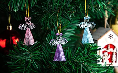 12pcs Glass Gold Angel Ornaments Guardian Angels Christmas Tree Ornaments 2.1" Colorful Mini Hanging Spun Angel for Christmas Season Holiday Decor - Thumbnail 3