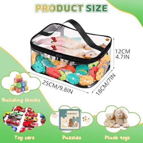 6 Packs Clear Toy Storage Bags, PVC Waterproof Toy Organizer with Zip Reusable Bags for Building Blocks, Board Game, Puzzles - Thumbnail 2