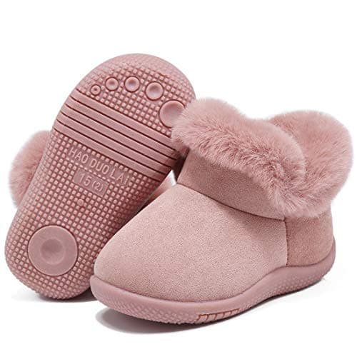 KEESKY Toddler Girl Boots Toddler Size 8 M Pink Suede Fur Lined Winter Warm Kids Shoes - Thumbnail 2