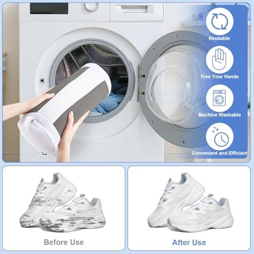 Shoe Washing Machine Bags, 2 PCS Shoe Bag for Washing Machine, 360° Wrap-Around Clean Laundry Bags Reusable Hidden Zipper Cleaning Bag for Tennis Shoes Sneaker Running Shoes, Grey - Thumbnail 5