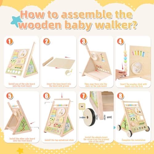Wooden Baby Walker with Wheels Baby Push Walker for Boys Girls 6-12 Months Wooden Walker Activity Center Walking Toys for 1 Year Old Learning to Walk Sit to Stand Walker for Baby 12-18 Months Push Toy - Thumbnail 3