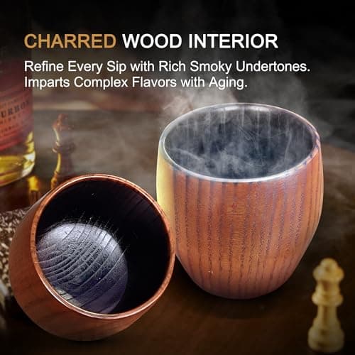 Charred Wooden Bourbon Drinking Glass, Bourbon Gifts for Men - 10 oz Charred Wooden Old Fashioned Glass Whiskey Tumbler | Birthday Whiskey Gifts for Men, Dad or Brother | Original Bourbon Tumbler - Thumbnail 4