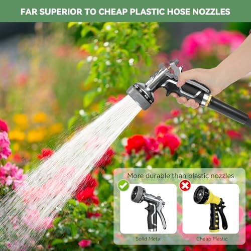 Garden Hose Nozzle, Heavy Duty Metal Water Hose Nozzle with 8 Adjustable Spray Patterns, High Pressure Hand Sprayer with Flow Control for for Garden Watering, Car & Pet Washing - Thumbnail 5