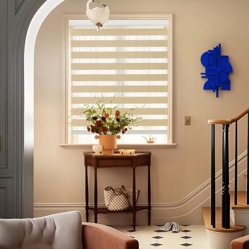 GHV Corded Zebra Blinds for Windows Room Darkening Blinds Dual Layer Privacy for Home and Office (Khaki, 39 in(W) x 72 in(H)) - Image 1