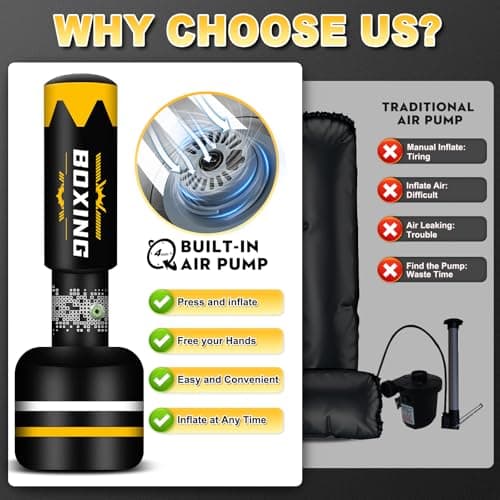 Upgrated Standing Punching Bag for Adults with Automatic Built in Air Pump, 69'' Heavy Bag Boxing Equipment with 12OZ Gloves Kicking Bag for Training MMA Muay Thai Fitness Kickboxing Home Gym - Thumbnail 3
