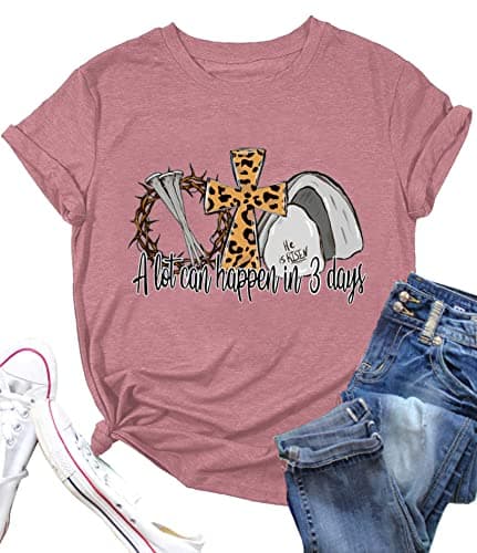 A Lot Can Happen in 3 Days Shirt Women Christian Easter Tshirts Casual Short Sleeve Religious Quotes Tee Tops Pink - Image 1