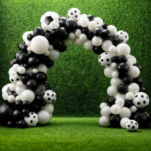 Soccer Balloon Garland Arch Kit, Black White Football Print Balloons Arch Kit with Football Foil Balloons Balloon for Sports Fan Birthday Soccer Theme Party Decorations - Thumbnail 4