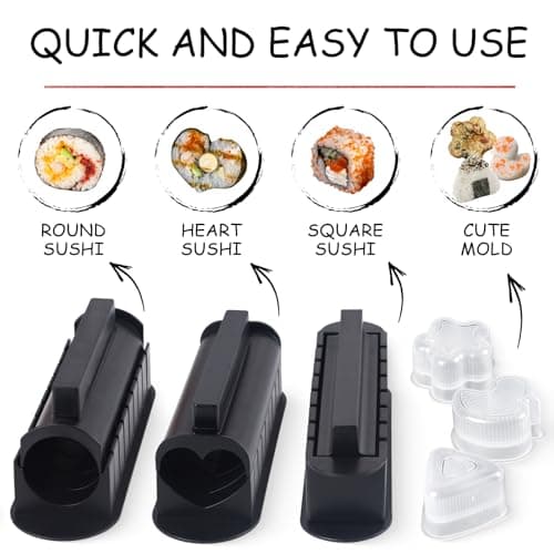 HI NINGER Sushi Maker Set, 24-piece sushi maker kit for beginners to make their own sushi. Can be used as a sushi plate with rice roll molds, knife, sushi plate,sushi rolling mat (Black) - Thumbnail 3