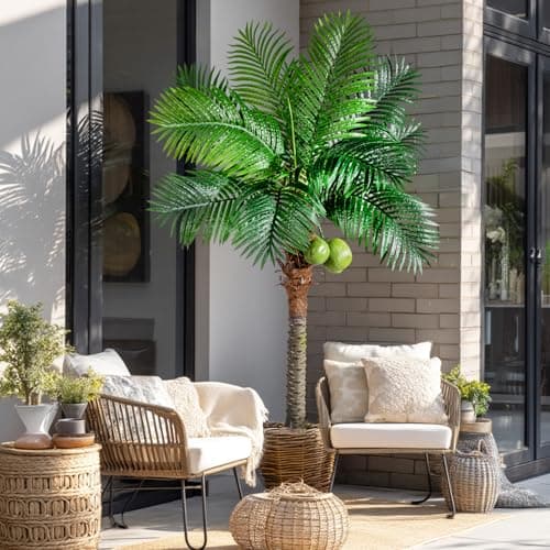 Bailikang Artificial Phoenix Palm Tree 6ft Tall - Fake Large Tropical Tree with Adjustable Leaves, Realistic Faux Sago Palm for Indoor Outdoor Decor, Patio, Poolside, Yard, Living Room, Office - Thumbnail 5