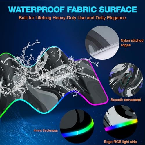 TARKARI Magnetic Wireless Charging RGB Mouse Pad, Large Gaming Desk Mat Waterproof, 31.5"x11.8" Black Mousepad, Ultra-Smooth Surface, Non-Slip Rubber Base, Desk Pad for Keyboard Laptop - Thumbnail 6