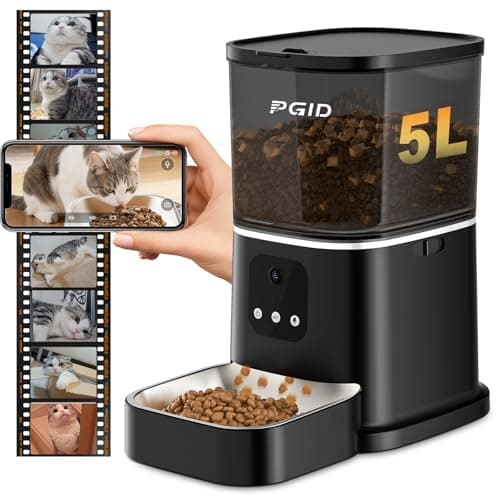 PGID Automatic Cat Feeder with 4K Camera,2.4G Auto Dog Feeder w Night Vision,Pet Feeder w2-Way Audio,Timed Cat Feeders for Dry Food,Dogs Food Dispenser w APP Control 5L