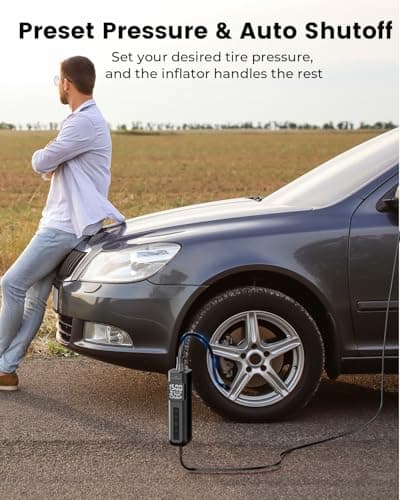 Tire Inflator Portable Air Compressor, 1 Min Fast Inflation Bike Pump with Digital Pressure Gauge LED Light, 150 PSI 12V DC Air Pump for Car Tires, Bicycle, Motorcycle, Ball - Thumbnail 5