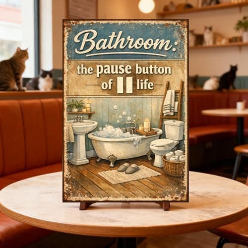 Bathroom The Pause Button of Life Vintage Metal Tin Sign 8x12 Inch Funny Relax Quote Wall Art Retro Rustic Home Decor Plaque for Bath Room with Pre Drilled Holes - Thumbnail 4