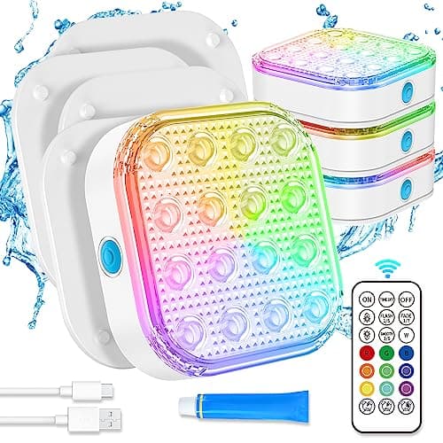 Submersible LED Lights with Remote, Waterproof Underwater LED Light Rechargeable Bettery 16 Color Changing Lamp Magnetic Floating Submersible Lights for Pool Vase Aquarium Decor (Ultra-Thin 4-Set) - Image 1