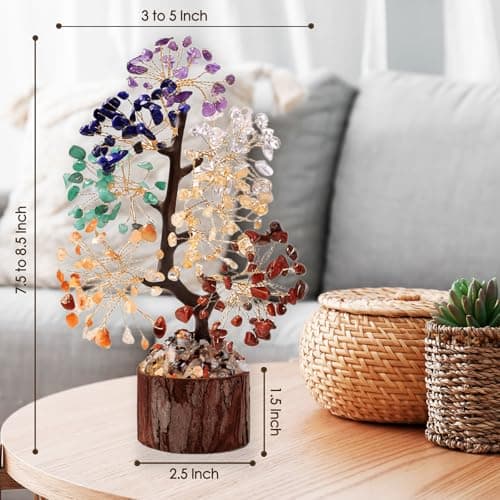 RYANER 7 Chakra Tree of Life Crystal Tree Decor, Good Luck Healing Crystals & Stones, Spiritual Home Office Decor for House Warming Gifts New Home, Positive Energy Handmade Gemstone Trees for Women - Thumbnail 3
