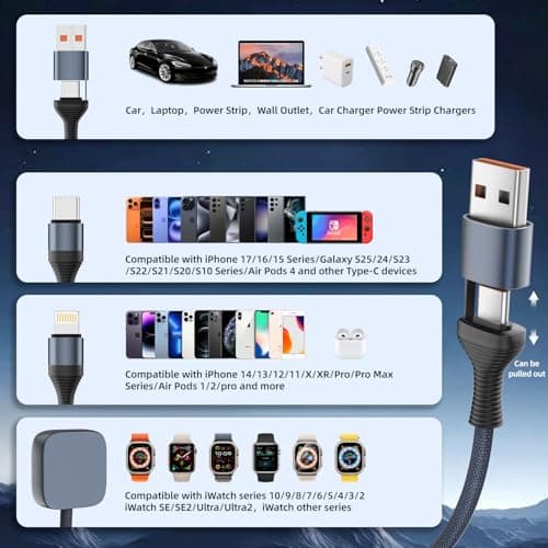 Firsting Travel Essentials,3 in 2 USB C Cable for Watch Charger/iPhone 17 Charger Cable Designed for iWatch Chargers, Multi Charging Cable Compatible with iPhone 17-11/iWatch 11-1/ultra/se 6FT - Thumbnail 5