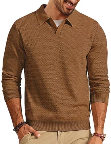 PJ PAUL JONES Sweaters for Men Long Sleeve V Neck Pullover Sweater Casual Business Knitted Sweater Coffee - Image 1