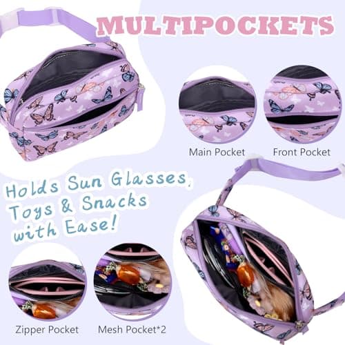 WOOMADA Fanny Pack, Crossbody Bag Waist Bag with Adjustable Waistband, Cute Belt Bag for Gifts(Purple Butterfly) - Thumbnail 3