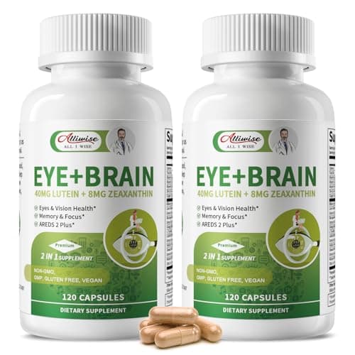 Alliwise 2 Pack Lutein Eye Vitamins 14 in 1 Supplement Eye Vitamins for Ocular Health, Dry Eye Support, Memory & Focus Supplement, Contains Zeaxanthin, Zinc, Vitamins A/C/E, 240 Capsules Total - Image 1