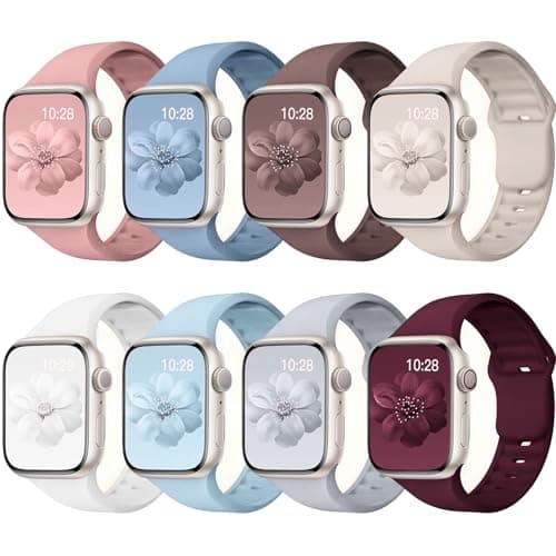 8 Pack Sport Bands Compatible with Apple Watch Bands 40mm 38mm 41mm 42mm 44mm 45mm 49mm 46mm for Women Men,Silicone Waterproof Strap for iWatch Apple Watch Series11 10 9 Ultra 8 7 6 5 4 3 2 1 SE - Image 1