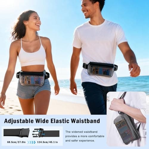 UOEPOWA Waterproof Waist Bag, Passport Wallet Tote, IPX8 Waterproof Rating, Underwater-Use Phone Pouch, TUP Dry Bag, Ideal for Diving, Swimming, Kayaking (2-Pack Set in Black) - Thumbnail 3