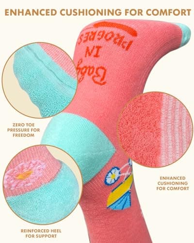 Lalapapa Cotton Compression Socks for Women - 15-20mmHg Cushioned Sole, Soft Breathable for Pregnancy Travel Nurse, Two-tone Pink Maternity, 2XL - Thumbnail 4