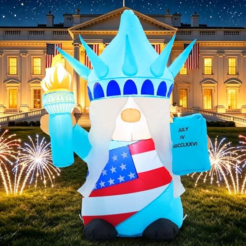 GIFTFIND 4th of July Inflatables Outdoor Decorations, 4FT Patriotic Independence Day Inflatable Liberty Gnome, Built in LED Lights Holiday Blow up for Party Garden Yard Lawn Decor - Image 1