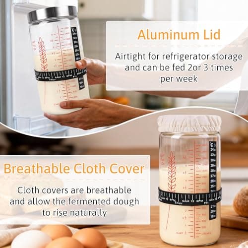 57oz Sourdough Starter Jars, Extra Large Glass Jar & Complete Baking Kit for Perfect Sourdough Bread, Sour Dough Starter Jars Includes Fermentation Cover & Aluminum Airtight Lid (Red Set of 2) - Thumbnail 4