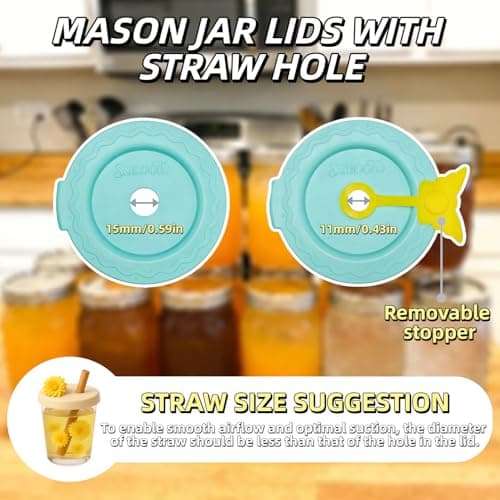 SSIBOOTO 4 Pack Silicone Mason Jar Lids with Straw Hole,Mason Jar Drinking Lids for Ball, Kerr and More,Fit Regular Mouth & Wide Mouth,Leak-Proof,Dishwasher Safe (Single&Mixed Color) - Thumbnail 3