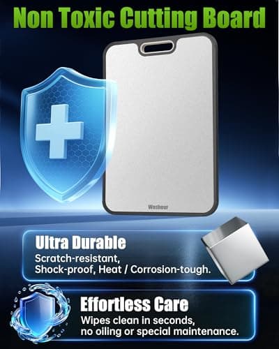 Washour Stainless Steel Cutting Boards for Kitchen, Non Toxic 2-in-1 Cutting Board Double Sided, Chopping Boards for Fresh Meat Vegetable, Easy to Clean Large Size 16”×11” - Thumbnail 2