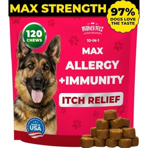 Mighty Petz MAX Dog Allergy Relief Chews - Itch Relief with Colostrum, Probiotics & Immune Support for Seasonal Allergies & Itchy Skin