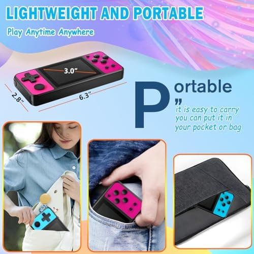 Beico 32 Bit Kids Handheld Games Preloaded 139 Video Games,Portable Electronic Toys with 3.0" IPS Screen Rechargeable Battery,Gaming System Birthday Gifts for Boys Girls Ages 4-12 (Rose-Red) - Thumbnail 6