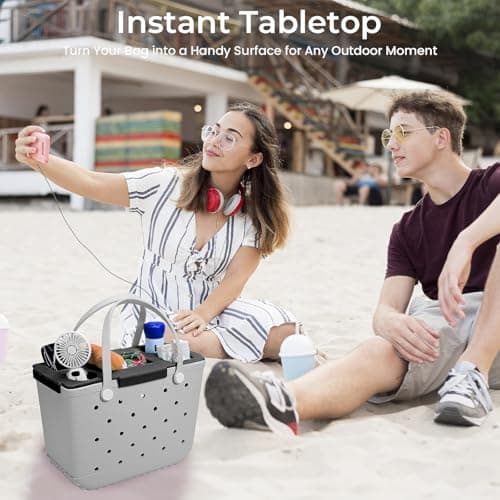ZYTONGMAO Tote Topper Tray Accessories for Bogg Bag Large Only – Waterproof EVA Table Top Organizer Lid with Cup Holder, Snack, Phone & Drink Holders for Beach, Pool, Picnic, Travel (Black) - Thumbnail 5